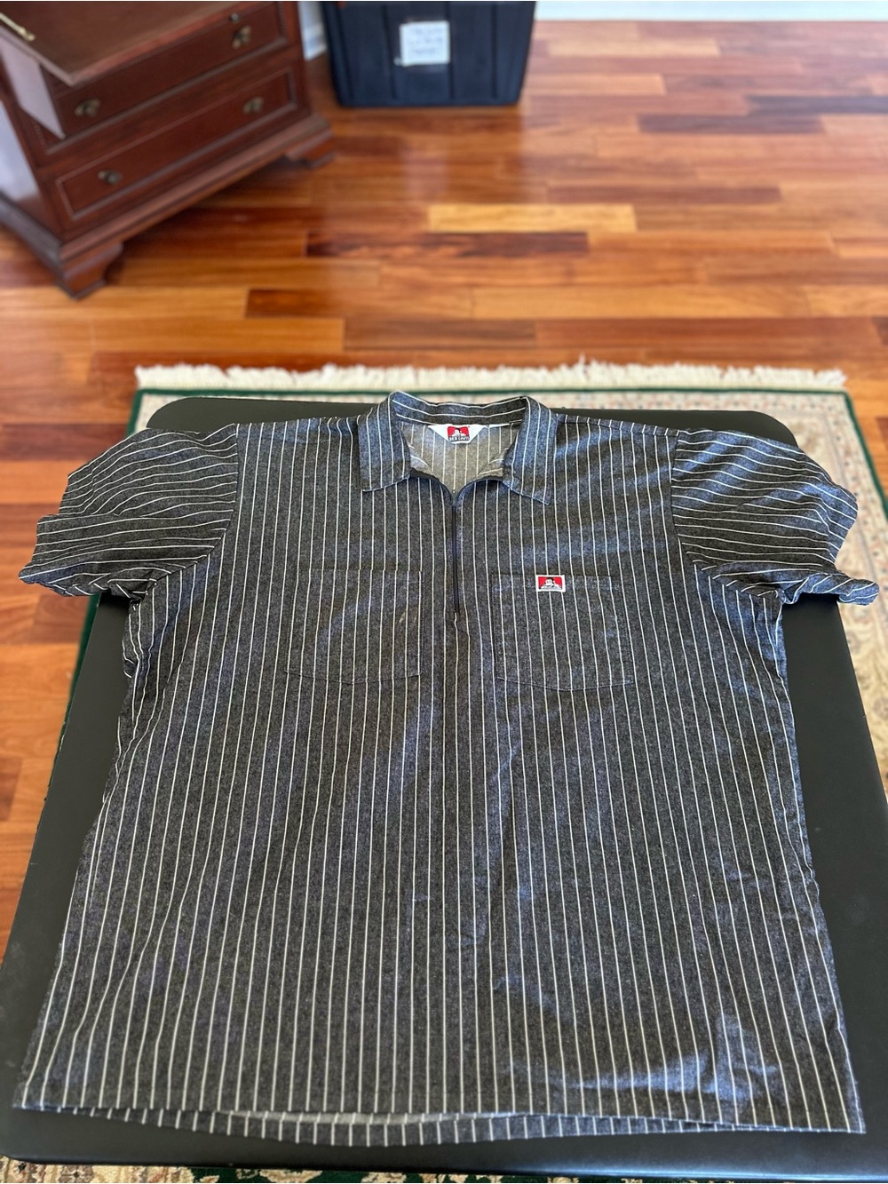 Ben Davis Men's Pinstripe quarter zip Short-Sleeve Shirt - Black Size 2XL
